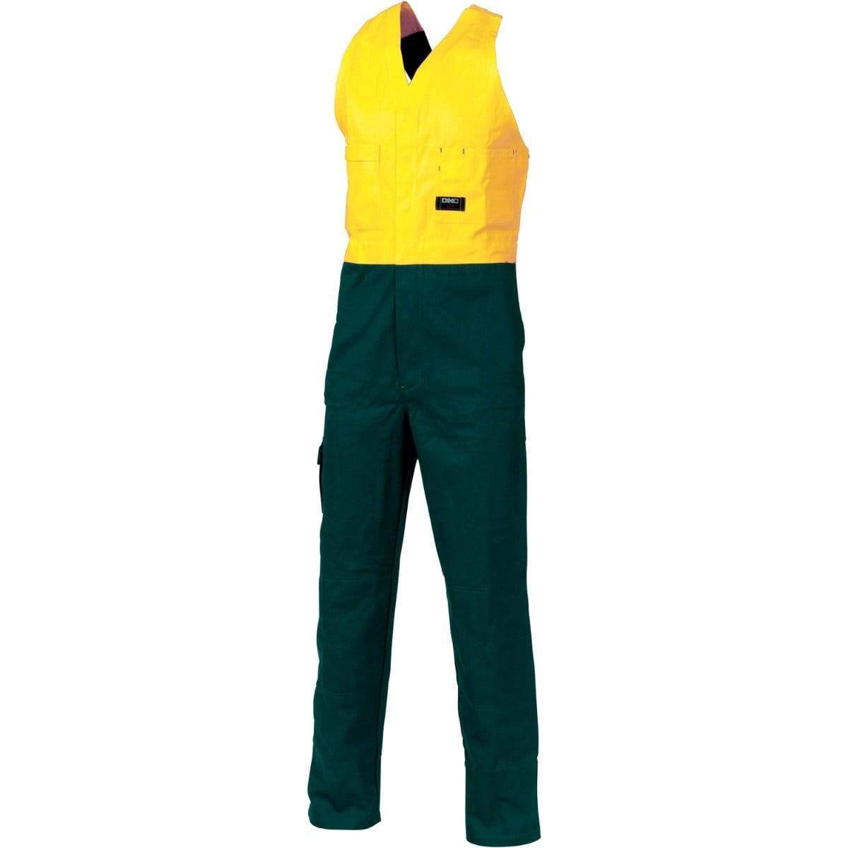 Dnc Workwear Hi-vis Two-tone Cotton Action Back Overall - 3853 Work Wear DNC Workwear Yellow/Bottle Green 77R 